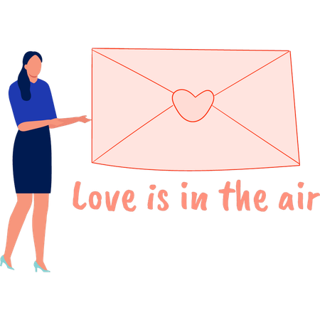 Woman explaining love is in the air message  Illustration