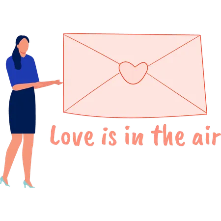 Woman explaining love is in the air message  Illustration