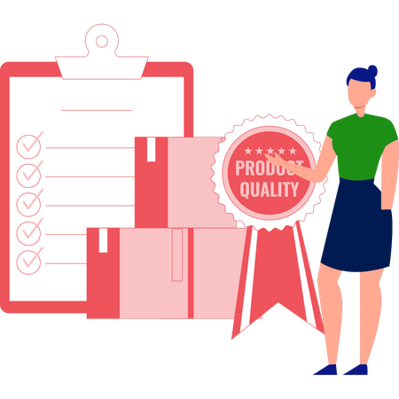 Woman explaining product quality box  Illustration