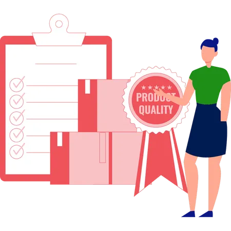 Woman explaining product quality box  Illustration