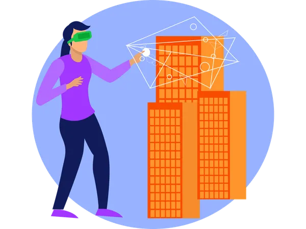 Woman Explaining Real State Build Using Vr Technology  Illustration