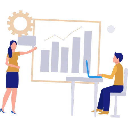 Woman explaining to boy about stock market graphs  Illustration