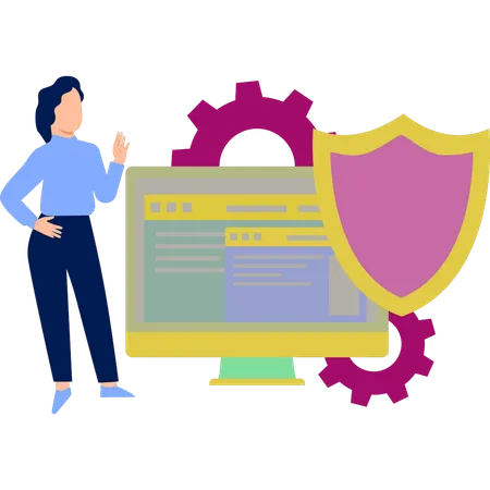 Woman explaining webpage protection  Illustration