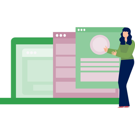 Woman explaining website page  Illustration