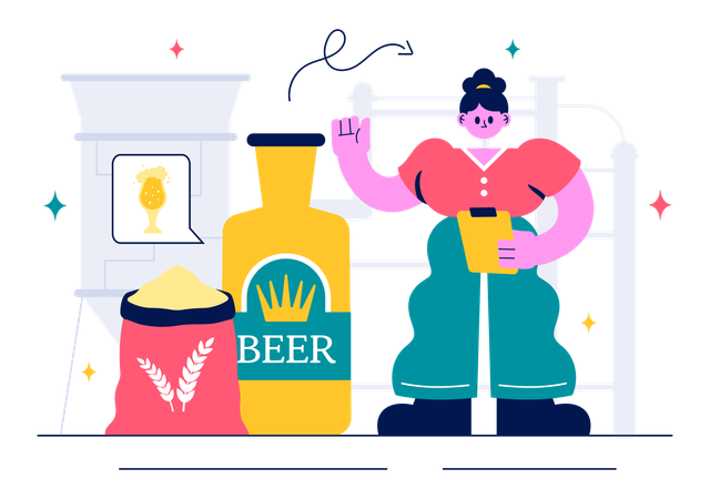 Woman explains Beer Brewing Process  Illustration