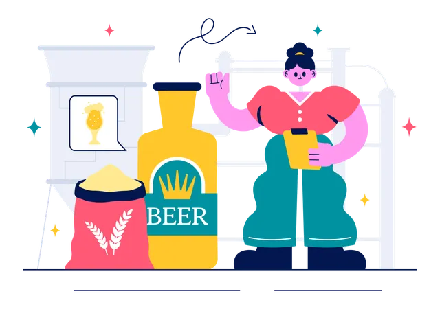 Woman explains Beer Brewing Process  Illustration