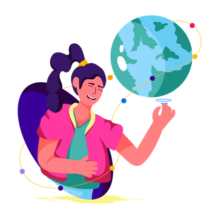 Woman exploring global connections using AI  Illustration