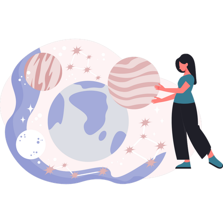 Woman exploring space  Illustration