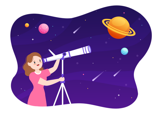 Woman Exploring Space Through Telescope Illustration