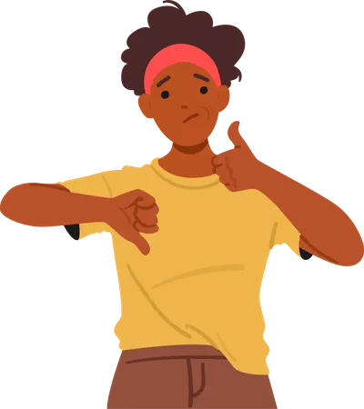 Woman Expresses Disapproval By Firmly Pointing Thumb Downward Her Face Displaying Clear Dissatisfaction And Disappointment Black Female Character Showing Dislike Cartoon People Vector Illustration Illustration