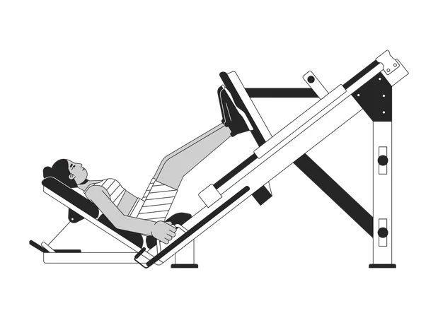 Woman extending legs on press machine  Illustration