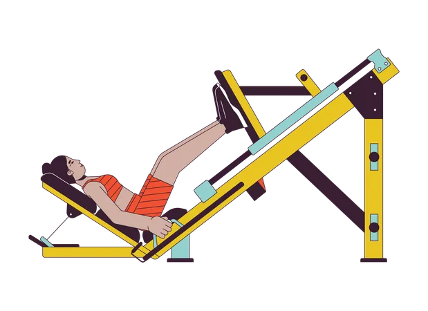 Woman extending legs on press machine  Illustration