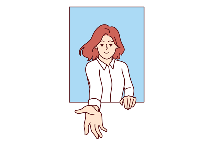 Woman extends hand and says follow me  Illustration