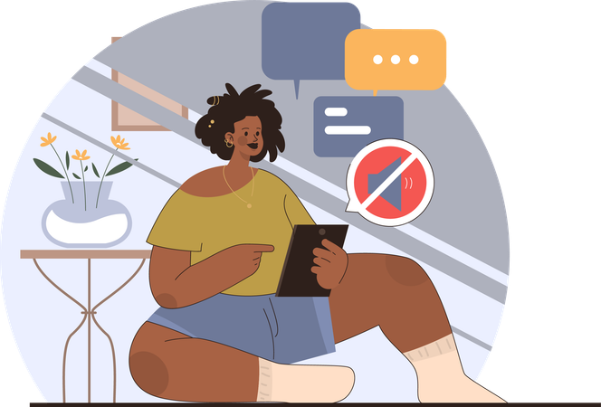 Woman faces no internet connection  Illustration