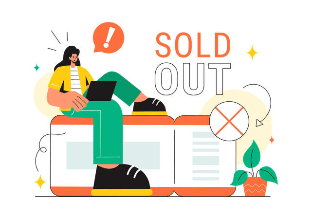 Woman faces sold out product message  Illustration