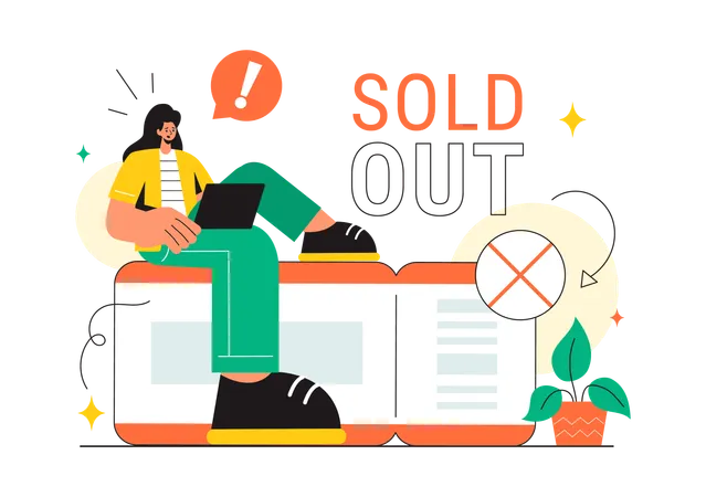 Woman faces sold out product message  Illustration