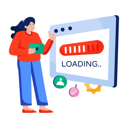 Woman faces Web loading error  Illustration