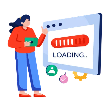 Woman faces Web loading error  Illustration