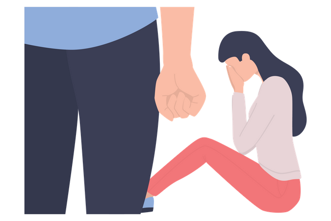 Woman facing domestic violence by husband Illustration