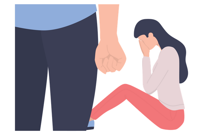 Woman facing domestic violence by husband  Illustration