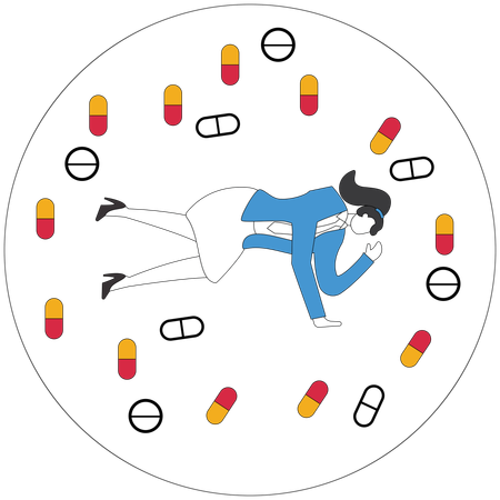 Woman facing drug side effect  Illustration