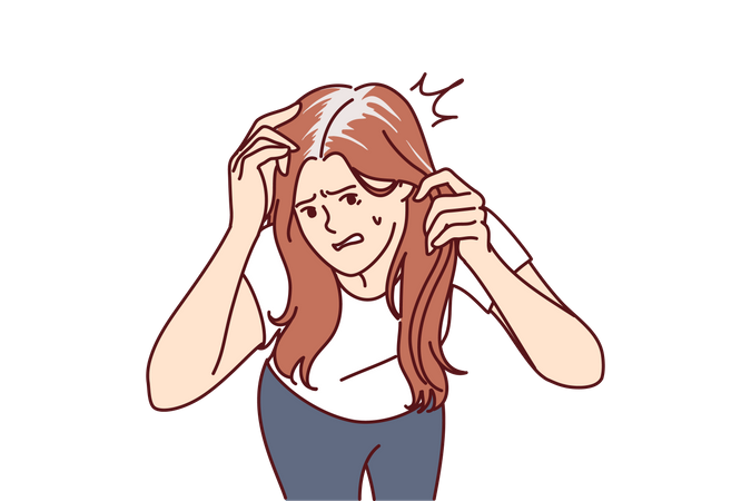 Woman facing hair scalp problems  イラスト