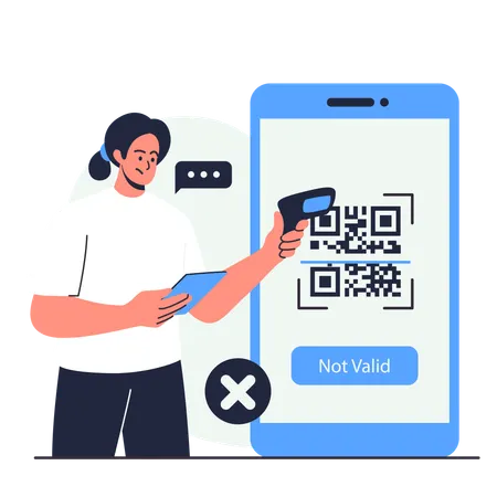 Woman fails to scan barcode  Illustration