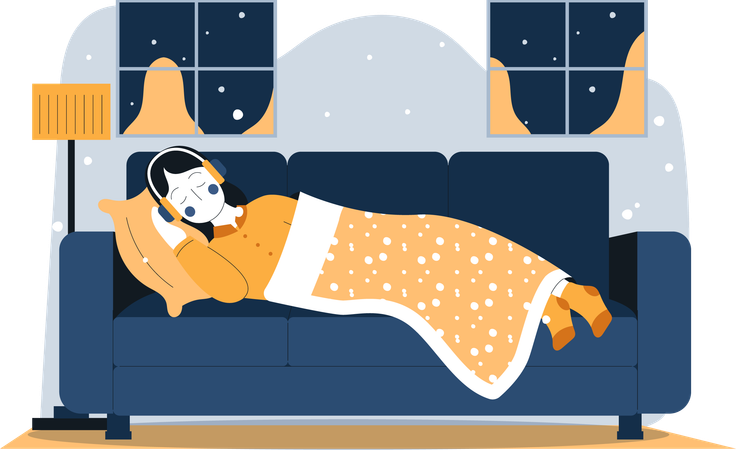 Woman falling asleep on couch  Illustration