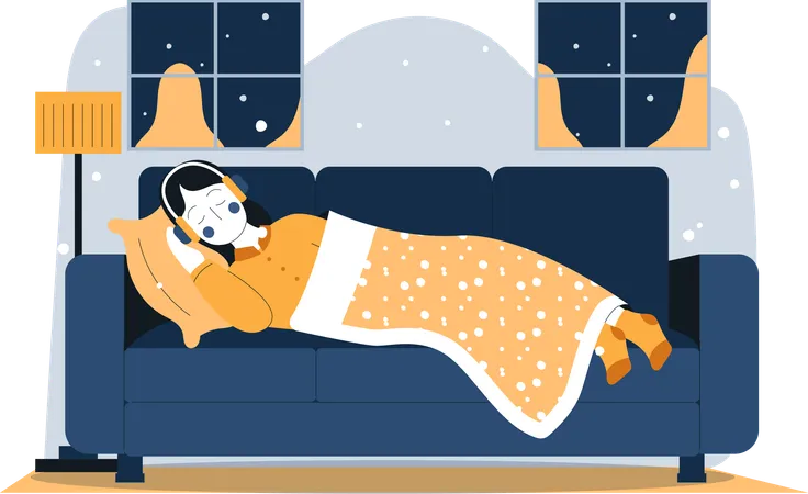 Woman falling asleep on couch  Illustration