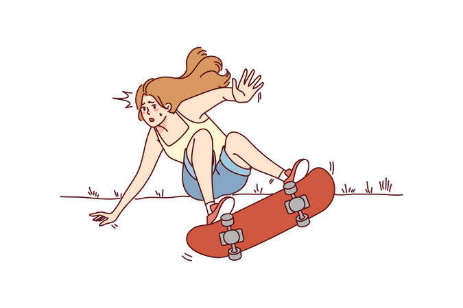Woman falling on skateboard  Illustration