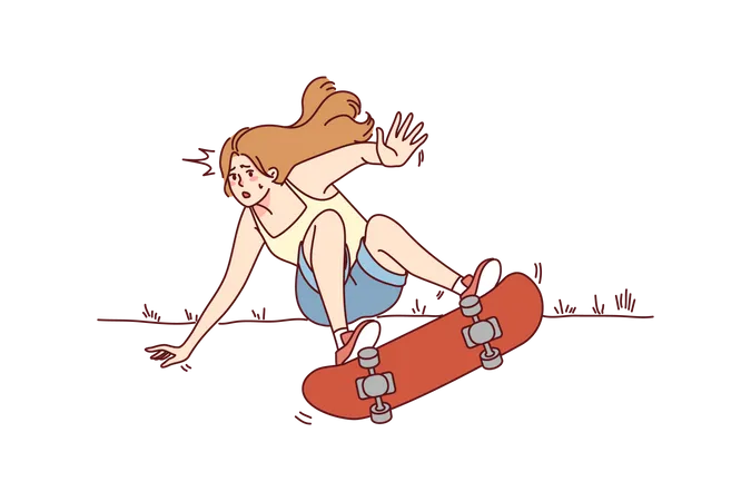Woman falling on skateboard  Illustration