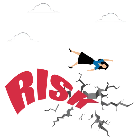 Woman Falls Down With Word Risk  Illustration