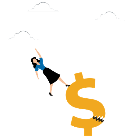 Woman Falls From A Broken Dollar  Illustration