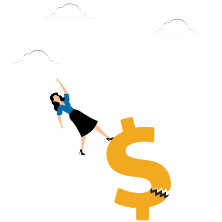 Woman Falls From A Broken Dollar  Illustration