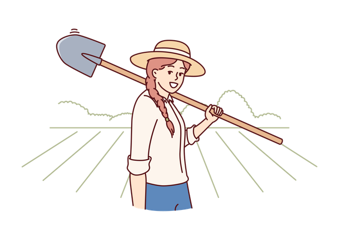 Woman farmer is holding shovel  Illustration