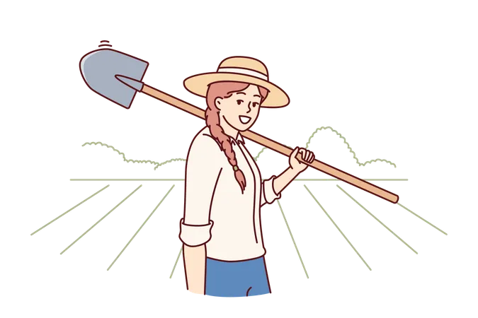 Woman farmer is holding shovel  Illustration