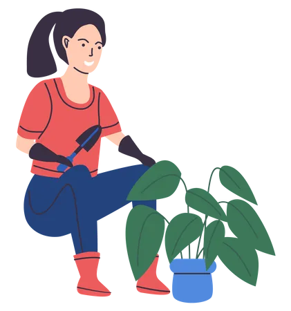 Woman farmer planting plant Illustration