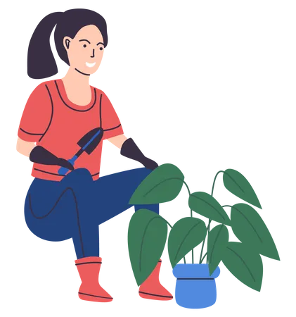 Woman farmer planting plant  Illustration