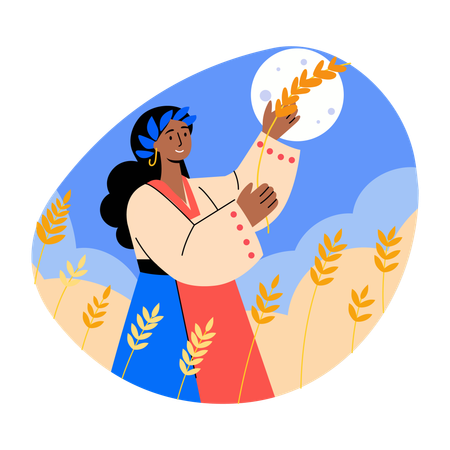 Woman Farmer with Harvesting  Illustration