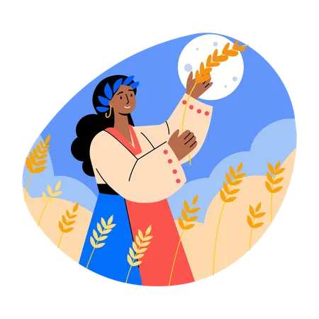 Woman Farmer with Harvesting  Illustration