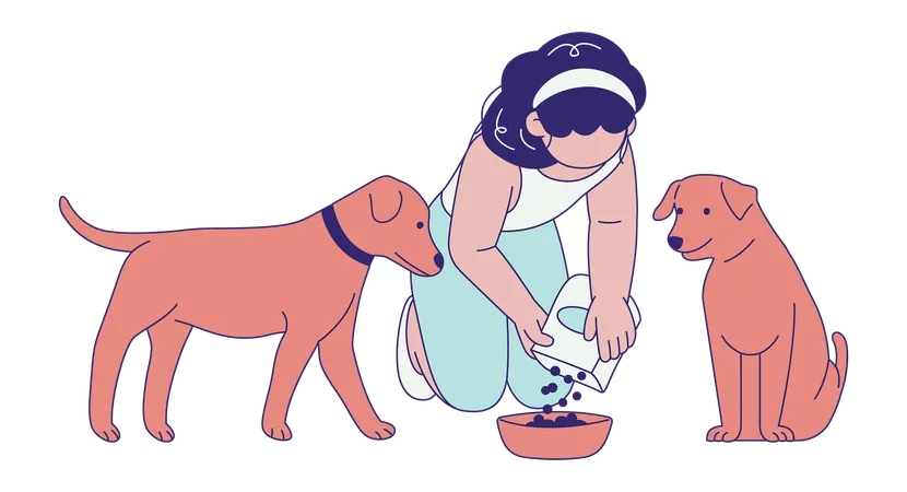 Woman Feeding Dogs  Illustration