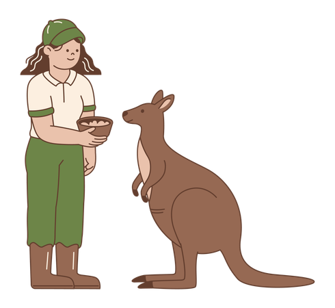 Woman Feeding Kangaroo  Illustration