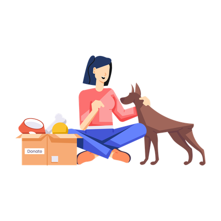 Woman feeding street dog  Illustration