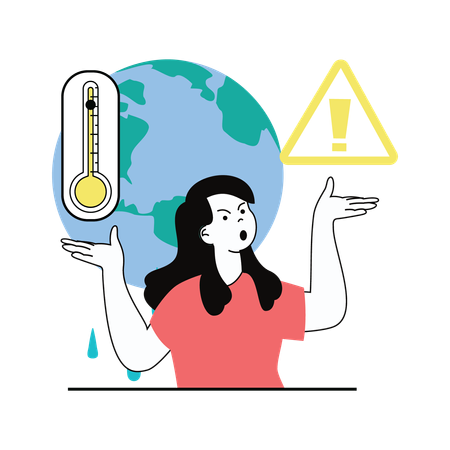 Woman feeling angry about rising global temperatures  イラスト