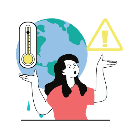 Woman feeling angry about rising global temperatures  Illustration