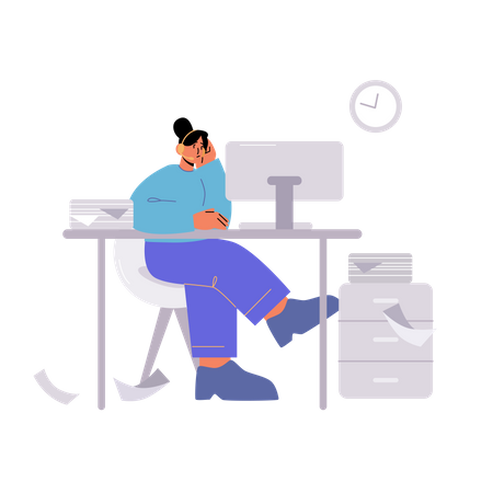 Woman feeling bored at office  Illustration