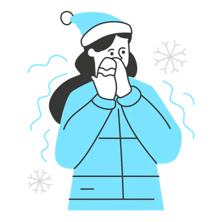 Woman feeling cold during winter  Illustration