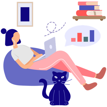 Woman feeling Cozy Work From Home  Illustration