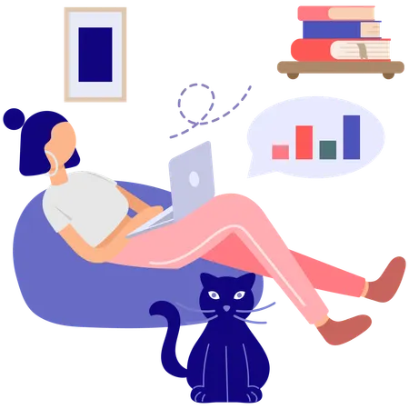 Woman feeling Cozy Work From Home  Illustration