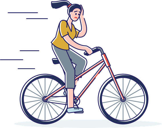Woman feeling fatigue while riding bicycle Illustration